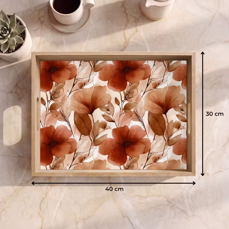 Bandeja - Flores - Acuarela - Botánica - Terracota — 7