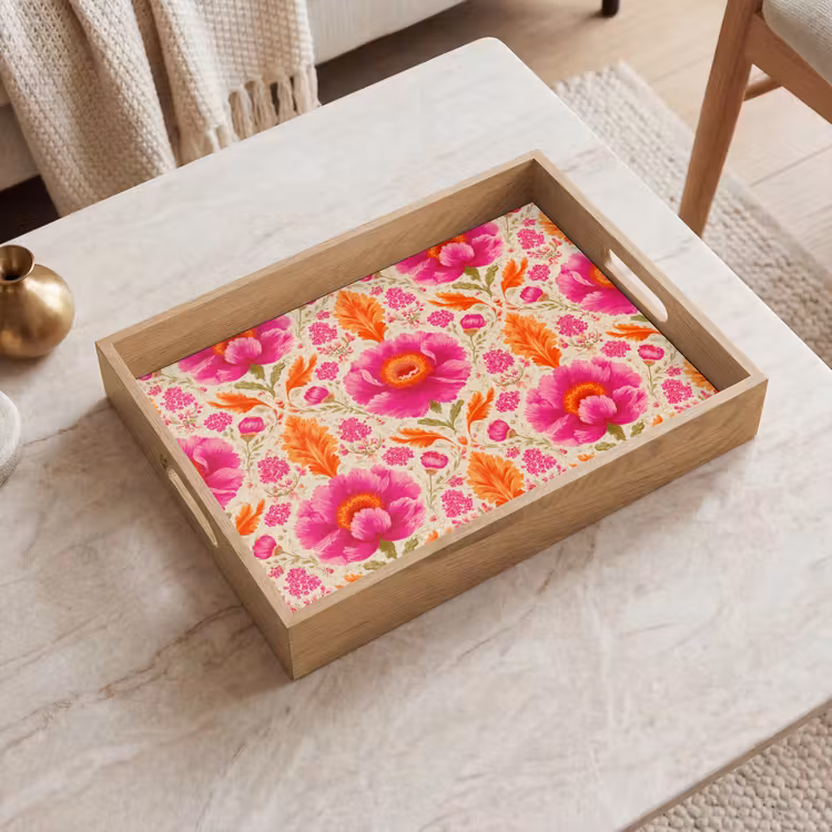 Bandeja - Flores - Barroco - Rosa - Naranja — 2