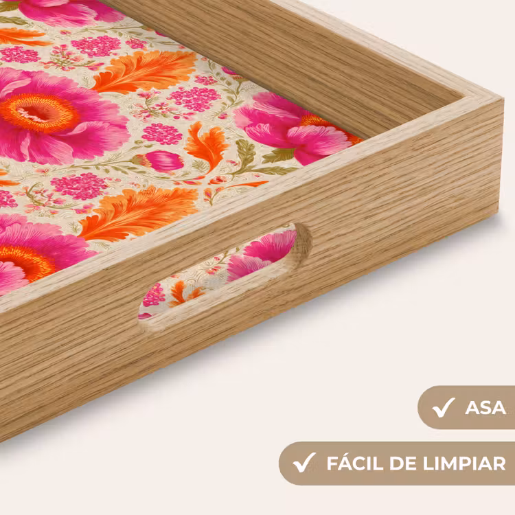 Bandeja - Flores - Barroco - Rosa - Naranja — 8