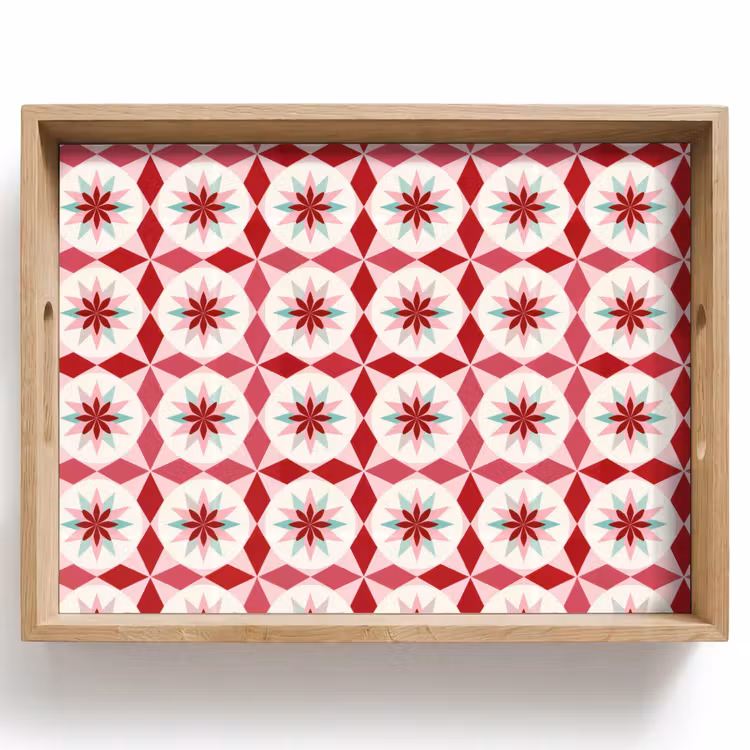 Bandeja - Patrón de azulejos - Estrellas - Retro - Rosa - Verde menta — 1