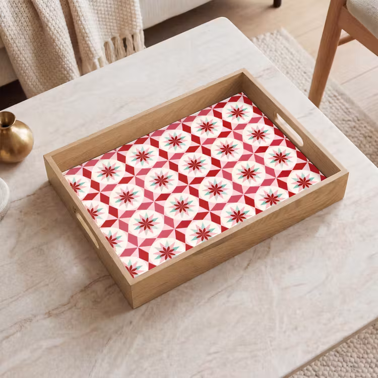 Bandeja - Patrón de azulejos - Estrellas - Retro - Rosa - Verde menta — 2