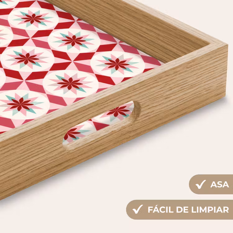 Bandeja - Patrón de azulejos - Estrellas - Retro - Rosa - Verde menta — 8