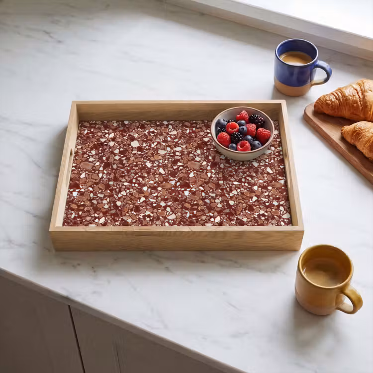 Bandeja - Terrazzo - Estampado - Textura de piedra - Marrón rojizo — 3