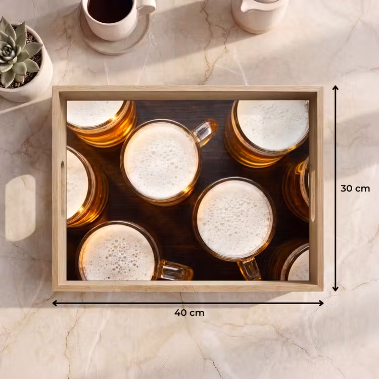 Bandeja - Cerveza - Vasos - Espuma - Madera - Bebida — 7