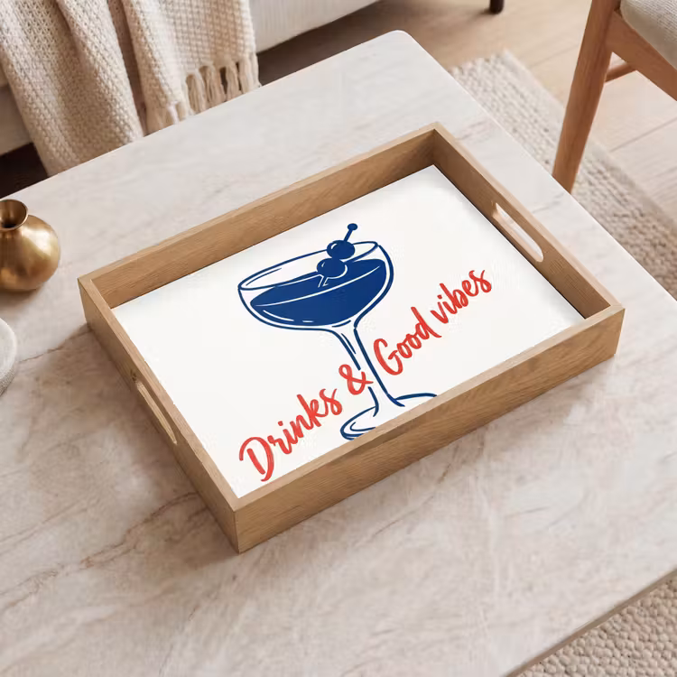 Bandeja - Cóctel - Vaso - Ilustración - Azul - Blanco — 2