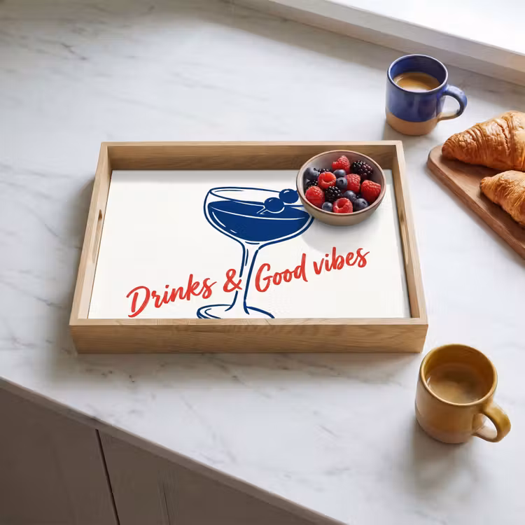 Bandeja - Cóctel - Vaso - Ilustración - Azul - Blanco — 3