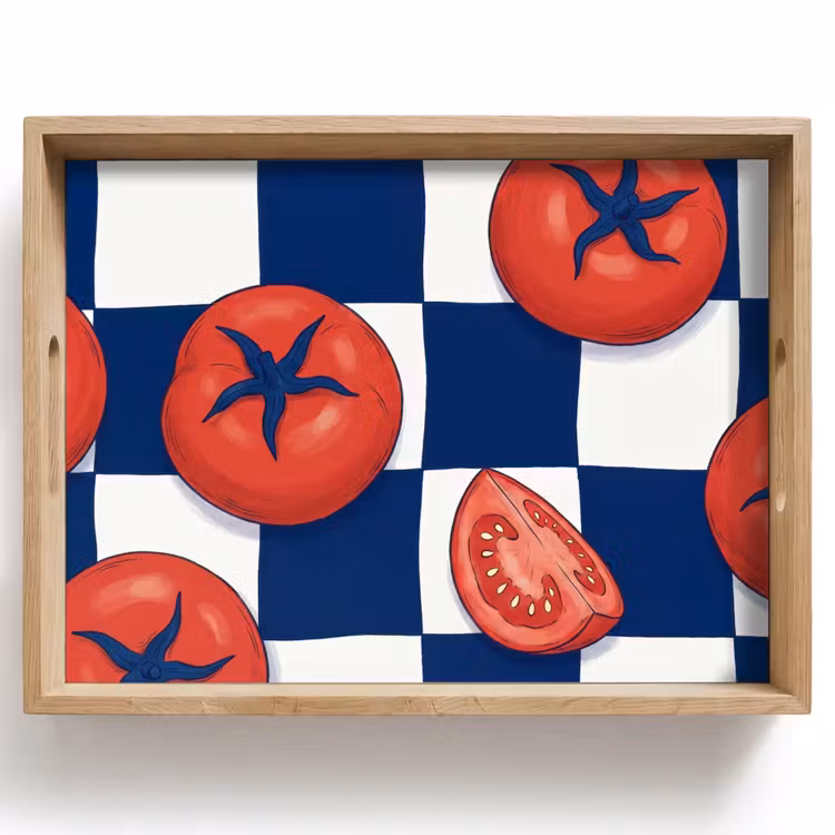 Bandeja - Comida - Tomates - Cocina - Ilustración - Rojo-Azul — 1