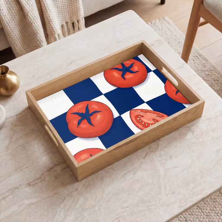 Bandeja - Comida - Tomates - Cocina - Ilustración - Rojo-Azul — 2
