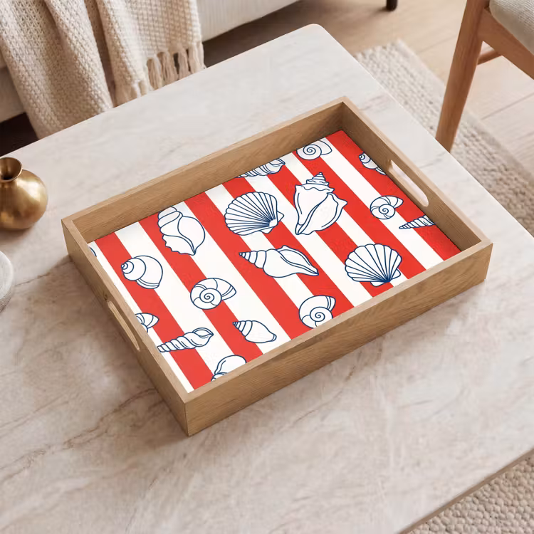 Bandeja - Concha - Animales marinos - Verano - Ilustración - Rojo - Azul — 2