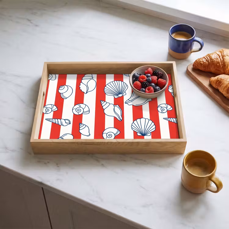 Bandeja - Concha - Animales marinos - Verano - Ilustración - Rojo - Azul — 3