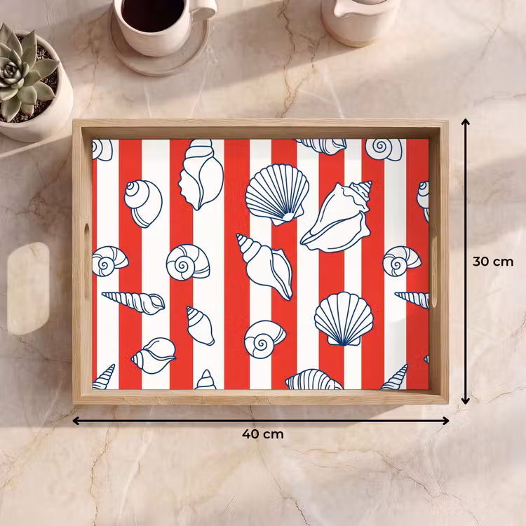 Bandeja - Concha - Animales marinos - Verano - Ilustración - Rojo - Azul — 7