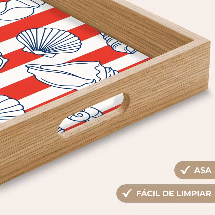 Bandeja - Concha - Animales marinos - Verano - Ilustración - Rojo - Azul — 8