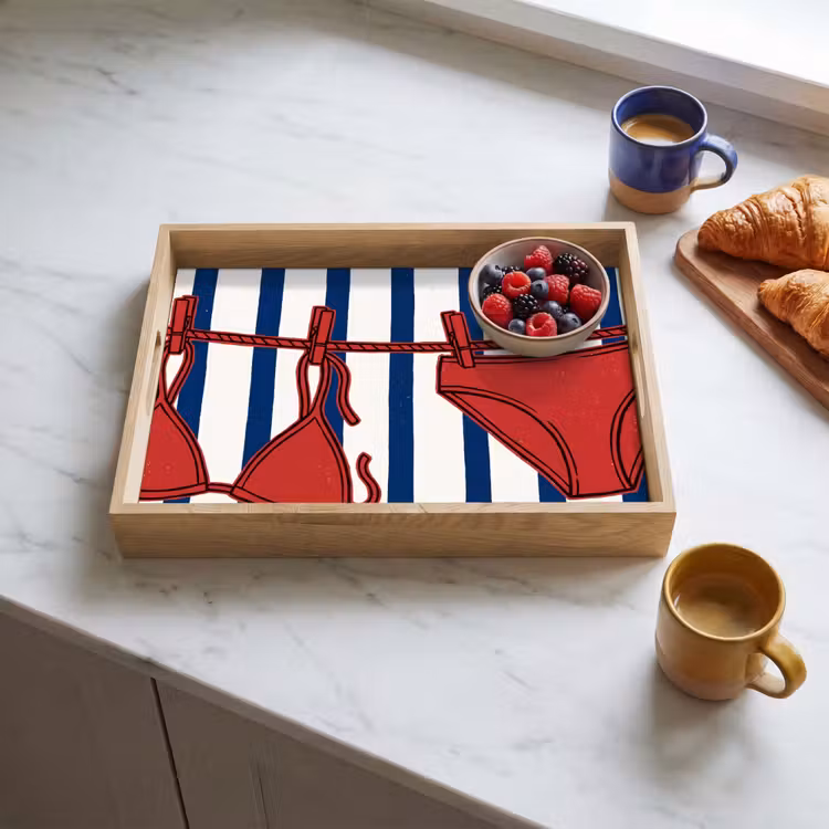 Bandeja - Trajes de baño - Tendedero - Verano - Ilustración - Rojo — 3