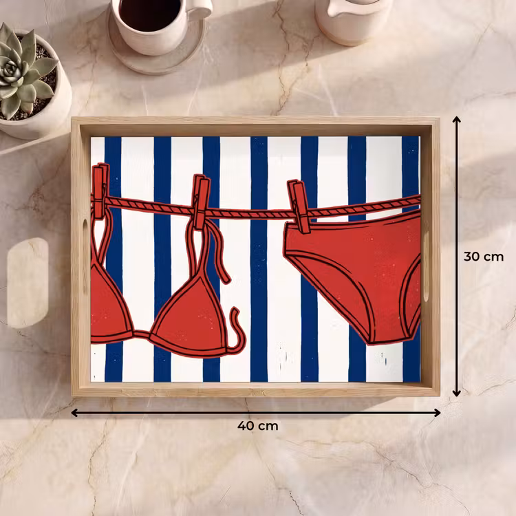 Bandeja - Trajes de baño - Tendedero - Verano - Ilustración - Rojo — 7