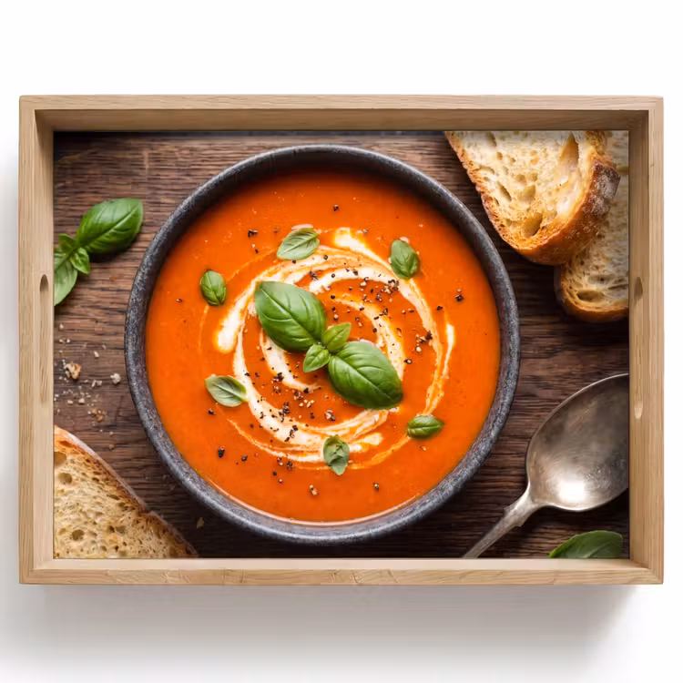 Bandeja - Comida - Sopa - Albahaca - Rústico - Rojo — 1