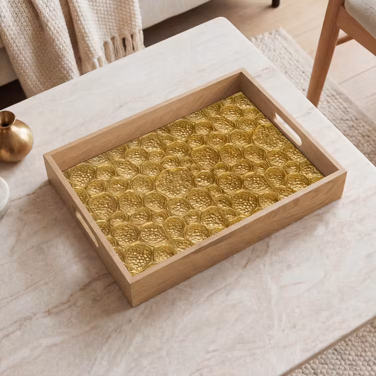 Bandeja - Martillado - Mosaico - Antigüedades - Oro — 2