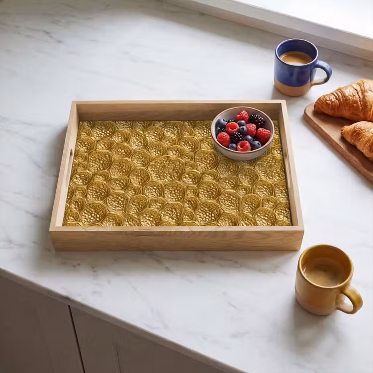 Bandeja - Martillado - Mosaico - Antigüedades - Oro — 3