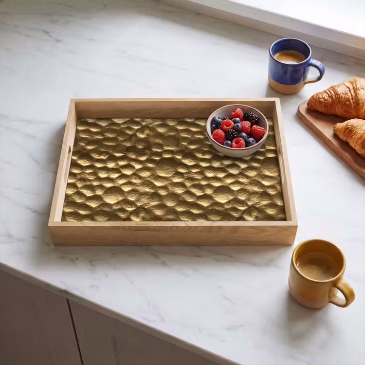 Bandeja - Martillado - Relieve - Textura - Bronce dorado — 3