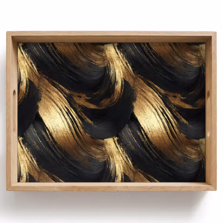 Bandeja - Pinceladas - Abstracto - Dorado - Negro — 1