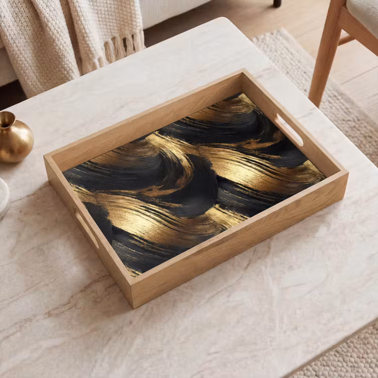 Bandeja - Pinceladas - Abstracto - Dorado - Negro — 2