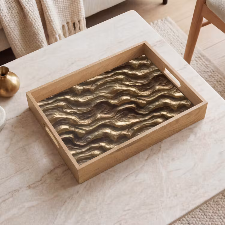 Bandeja - Relieve - Olas - Abstracto - Bronce dorado — 2