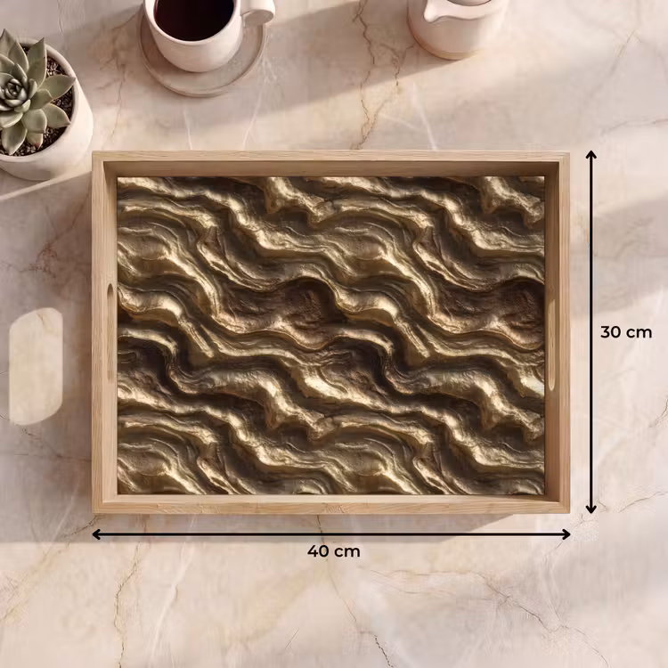 Bandeja - Relieve - Olas - Abstracto - Bronce dorado — 7