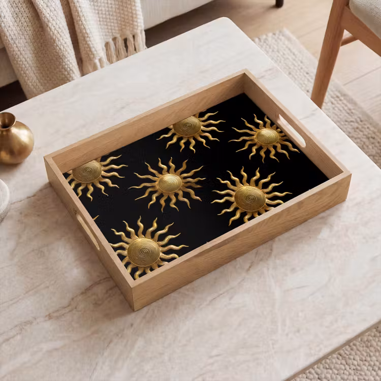 Bandeja - Sol - Estampado - Lujo - Dorado - Negro — 2