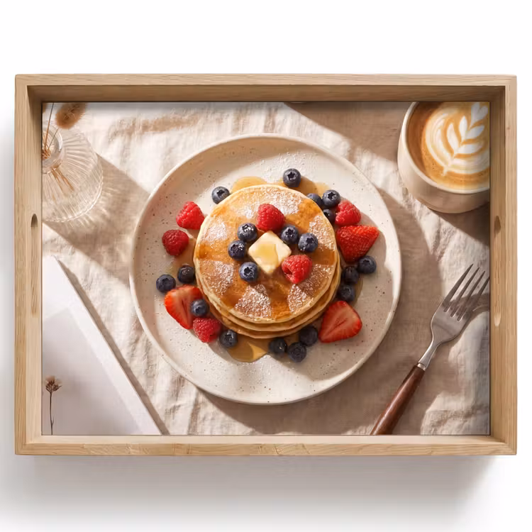 Bandeja - Tortitas - Frutas del bosque - Desayuno - Moderno - Beige — 1