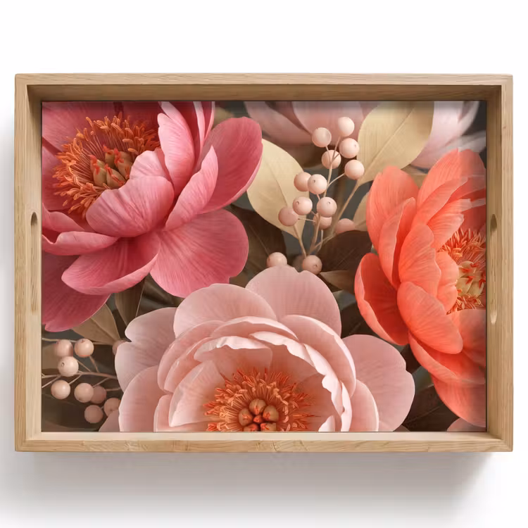 Bandeja - Flores - Floración - Suave - Coral - Decoración — 1