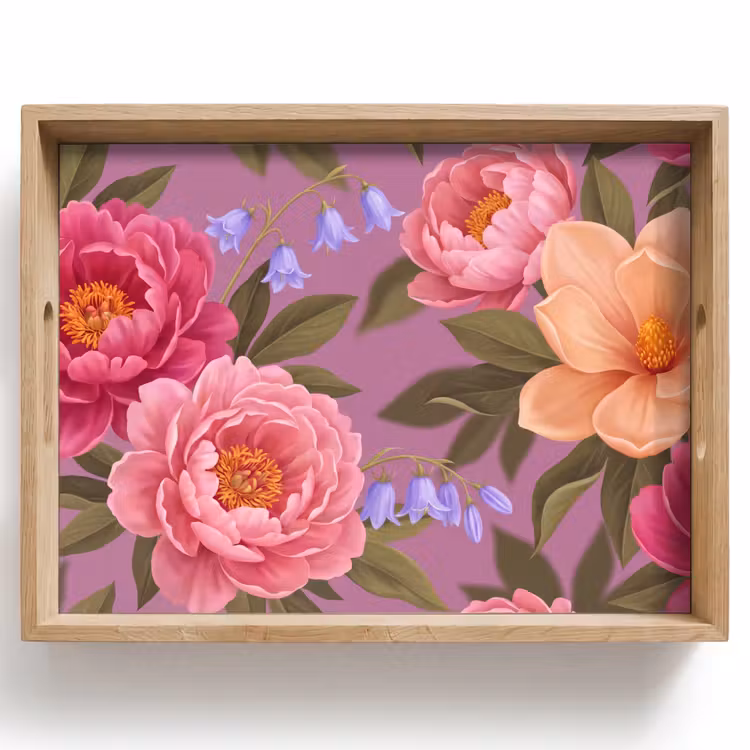 Bandeja - Flores - Patrón - Ilustración - Rosa — 1