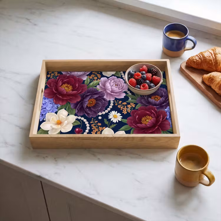 Bandeja - Flores - Perlas - Decoración - Moderno - Azul — 3