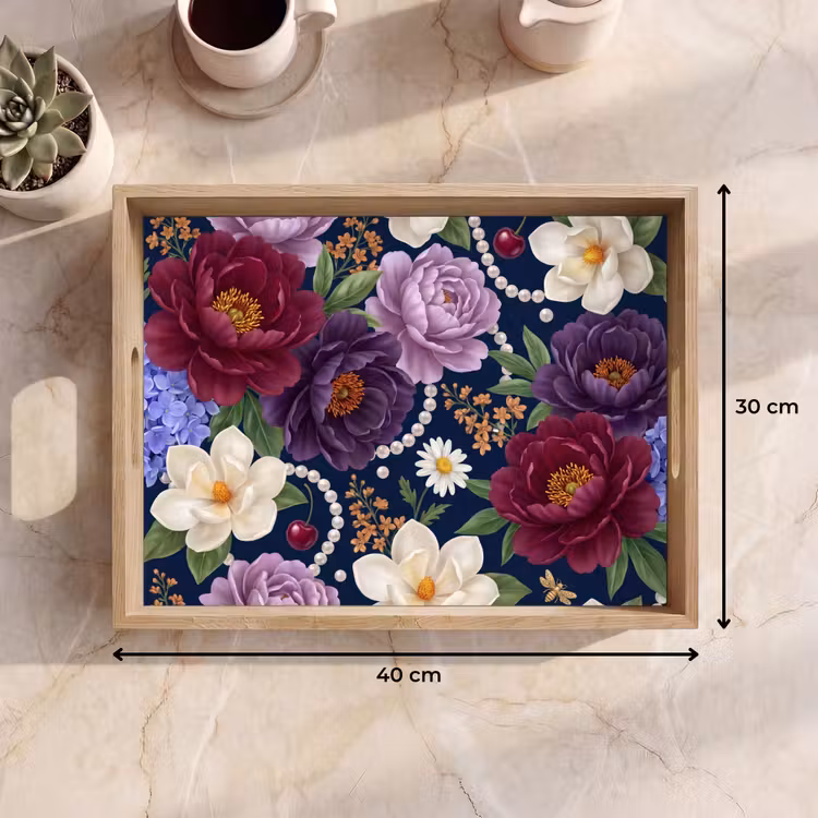 Bandeja - Flores - Perlas - Decoración - Moderno - Azul — 7