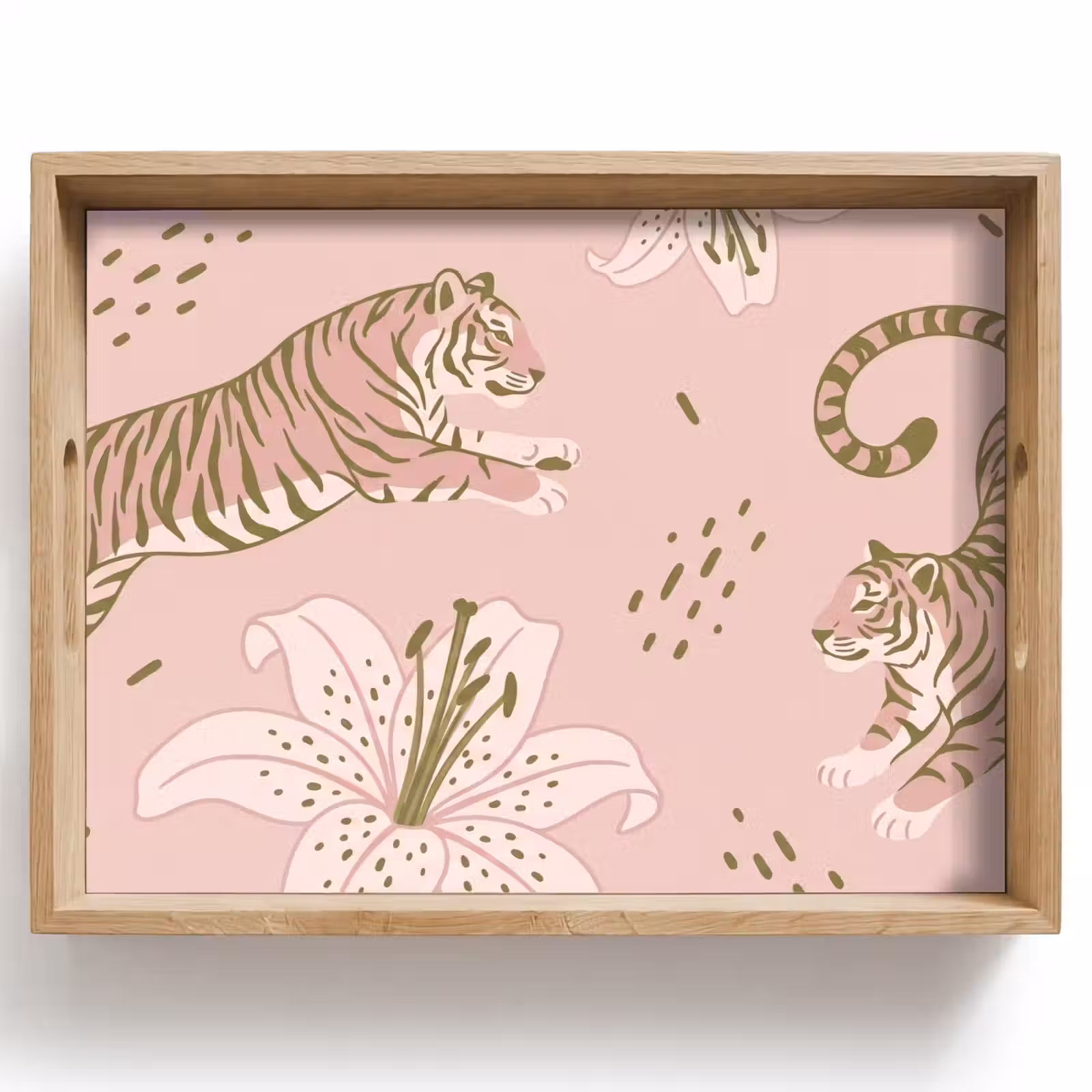 Bandeja - Gato - Saltando - Flores - Abstracto - Rosa — 1