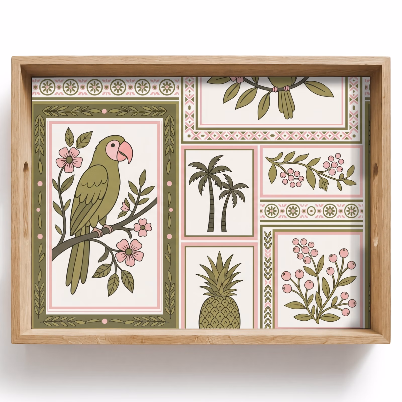 Bandeja - Pájaro - Tropical - Estampado - Decorativo - Verde — 1