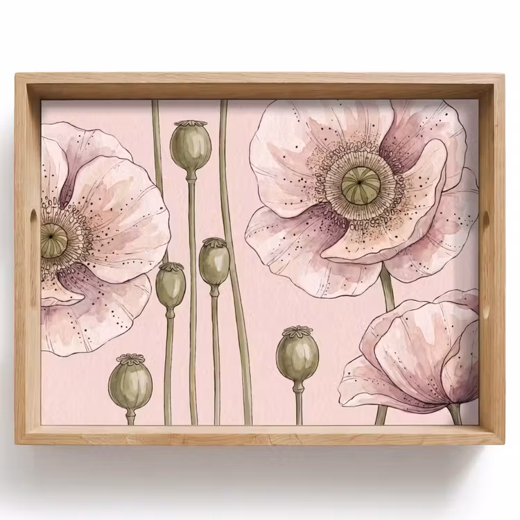 Bandeja - Flores - Verano - Naturaleza - Acuarela - Rosa — 1