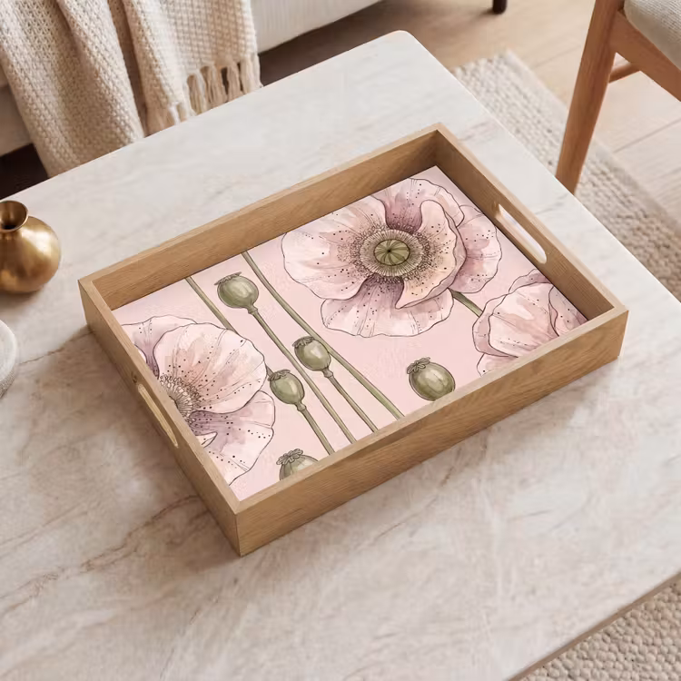 Bandeja - Flores - Verano - Naturaleza - Acuarela - Rosa — 2
