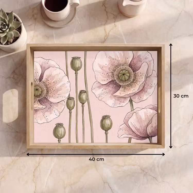 Bandeja - Flores - Verano - Naturaleza - Acuarela - Rosa — 7