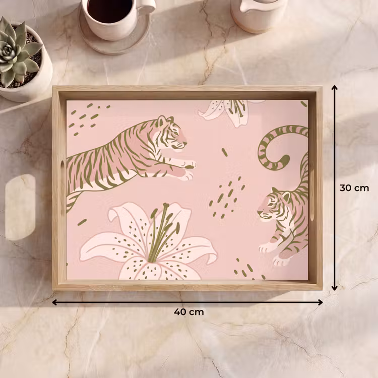 Bandeja - Gato - Saltando - Flores - Abstracto - Rosa — 7