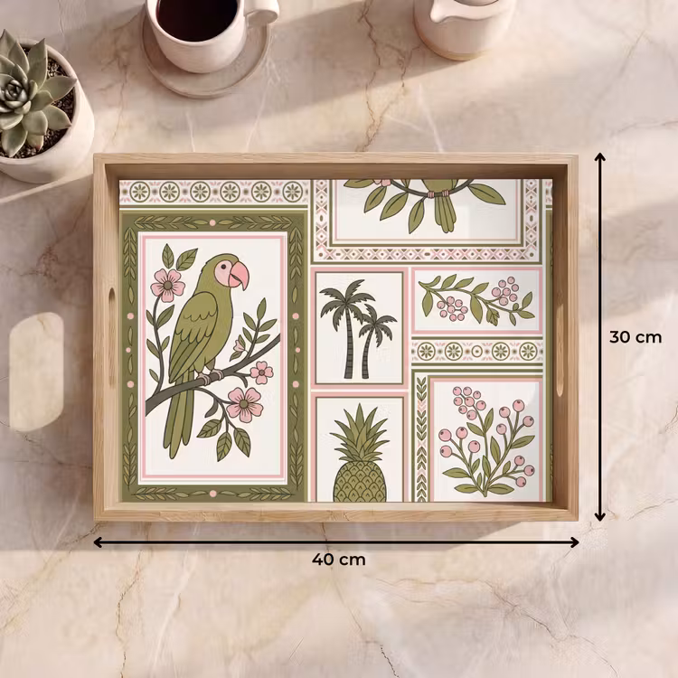 Bandeja - Pájaro - Tropical - Estampado - Decorativo - Verde — 7