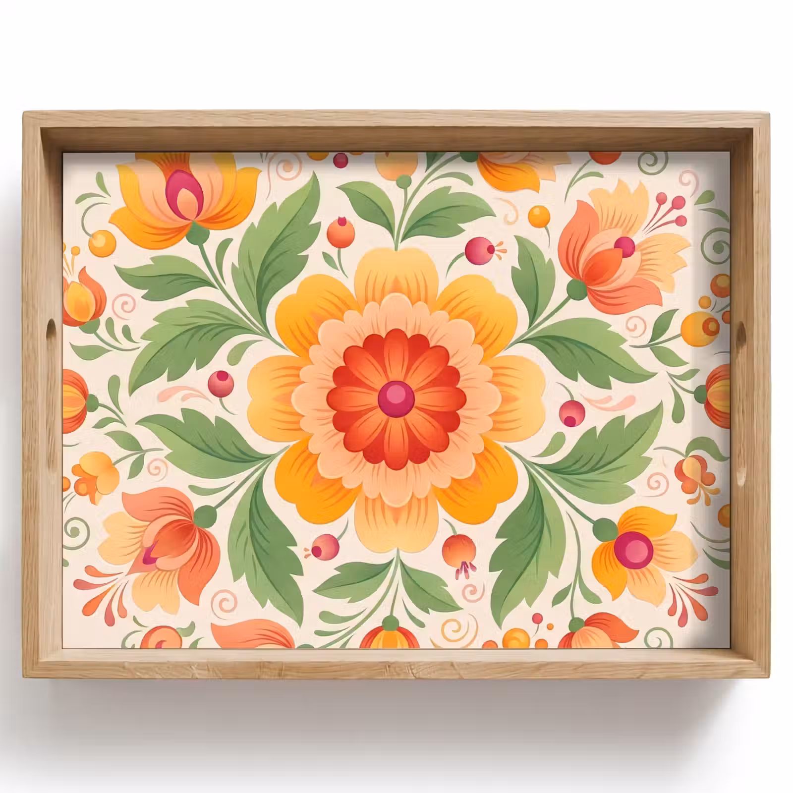 Bandeja - Flores - Estampado - Decorativo - Naranja — 1