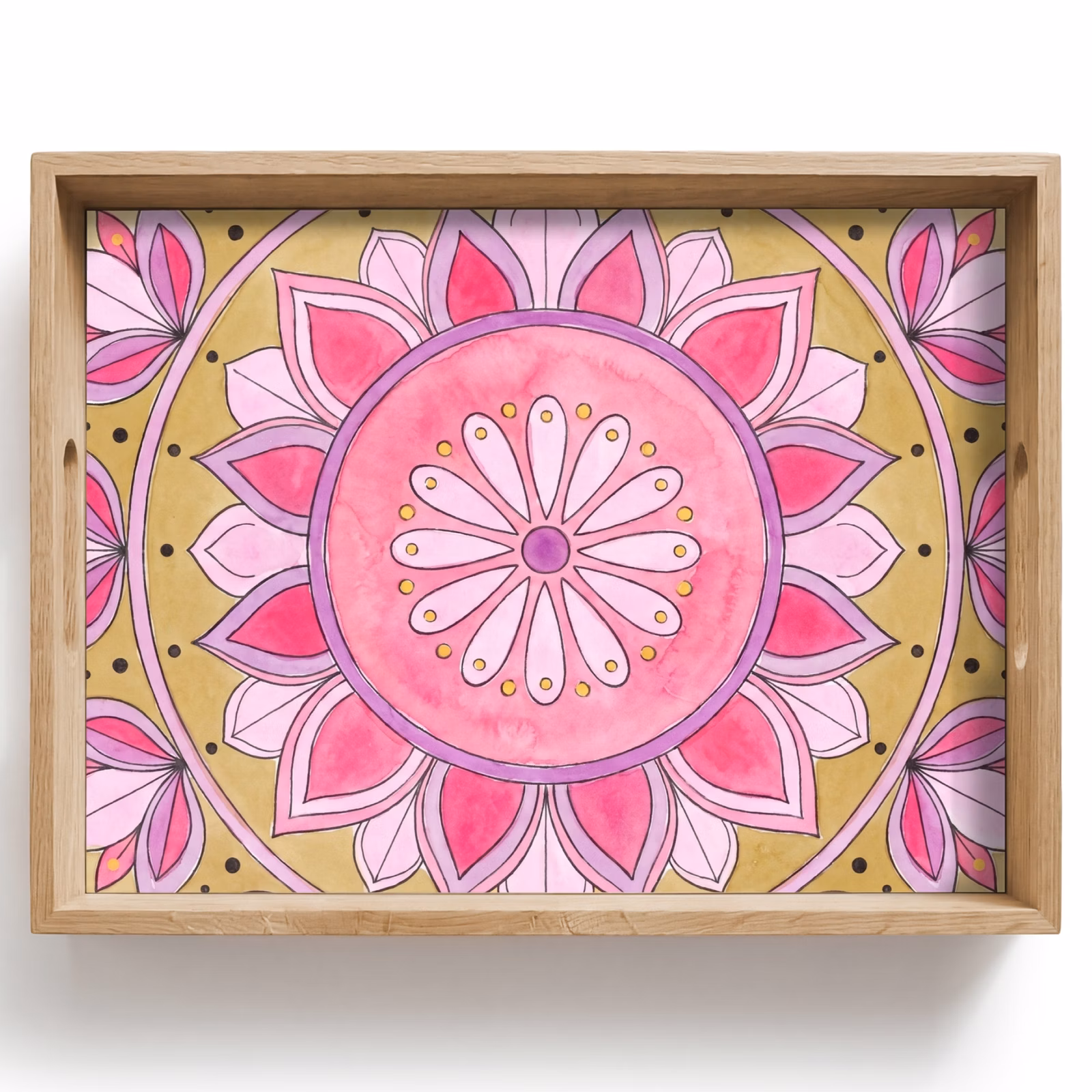 Bandeja - Mandala - Patrón - Arte - Acuarela - Rosa — 1