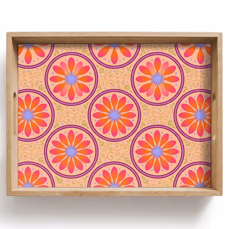 Bandeja - Estampado - Flores - Decorativo - Colorido - Moderno — 1