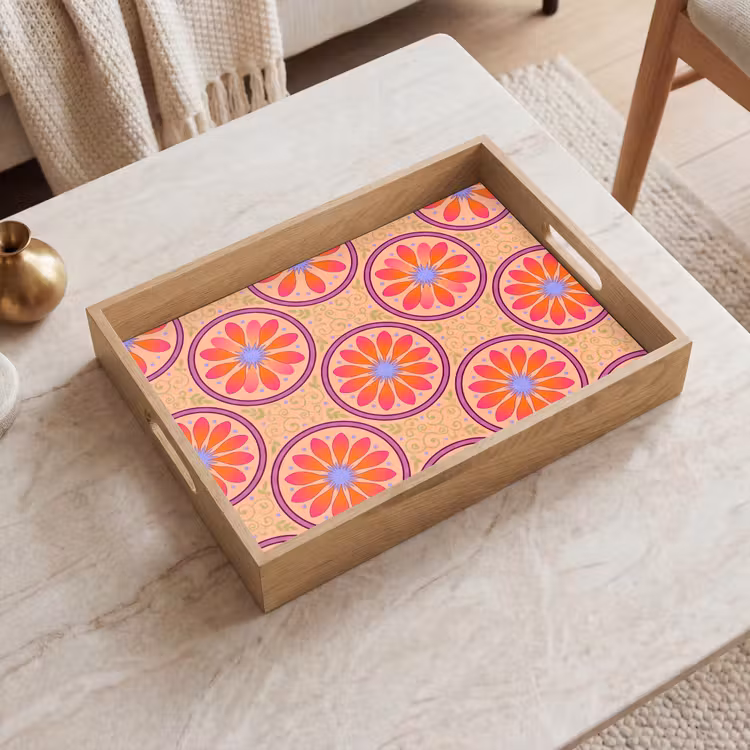 Bandeja - Estampado - Flores - Decorativo - Colorido - Moderno — 2