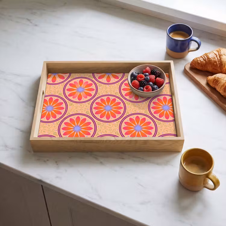 Bandeja - Estampado - Flores - Decorativo - Colorido - Moderno — 3
