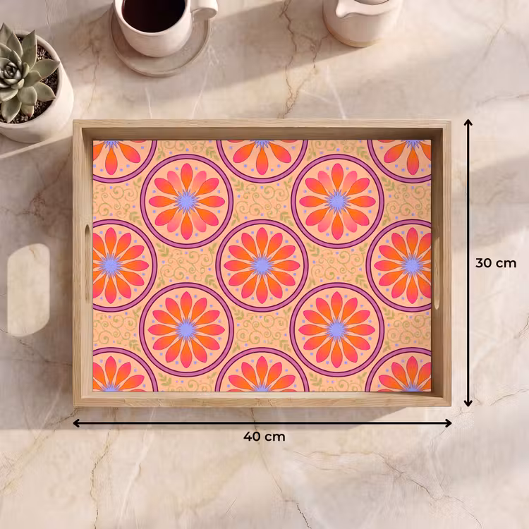 Bandeja - Estampado - Flores - Decorativo - Colorido - Moderno — 7