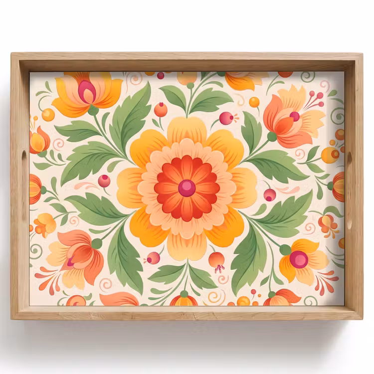Bandeja - Flores - Estampado - Decorativo - Naranja — 1