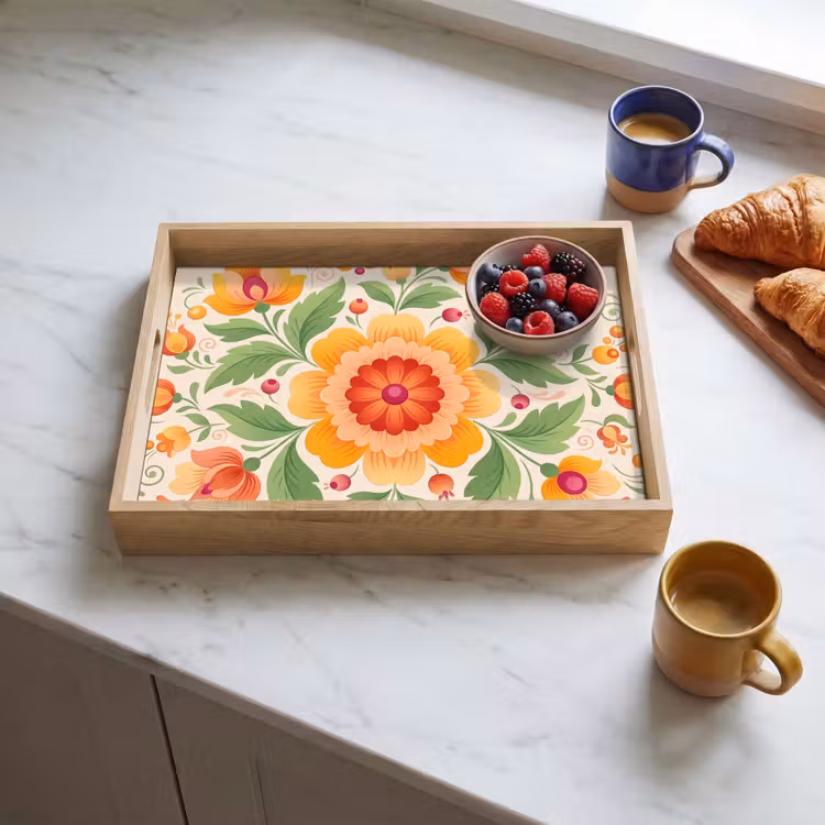 Bandeja - Flores - Estampado - Decorativo - Naranja — 3