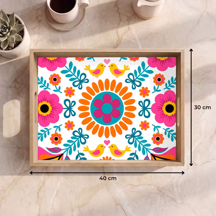 Bandeja - Flores - Pájaros - Estampados - Colorido - Moderno — 7