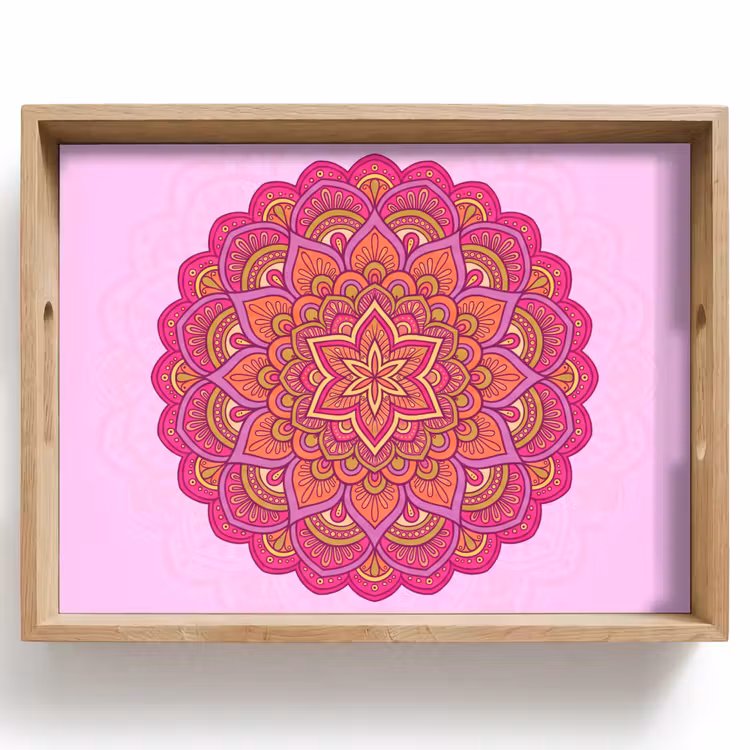 Bandeja - Mandala - Círculo - Espiritual - Oriental - Rosa — 1