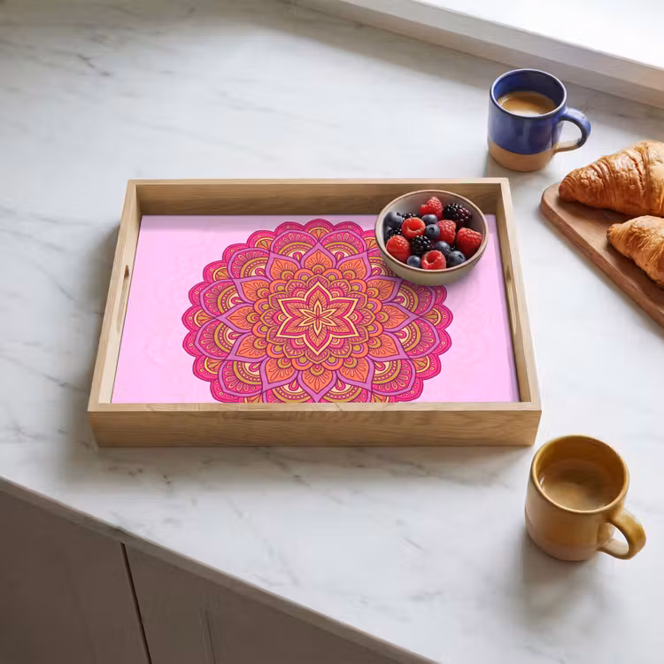 Bandeja - Mandala - Círculo - Espiritual - Oriental - Rosa — 3
